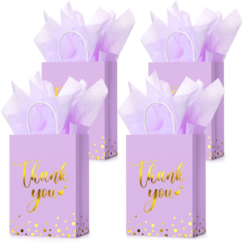 Tinlade 12 Pcs Thank You Gift Bags with Tissue Paper Gold Polka Dots Thank You Bags with Handle Party Favor for Wedding Birthday Baby Shower Business Shopping(Light Purple) - Image 1