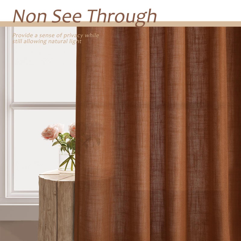 Aersas Boho Terracotta Linen Curtains 2 Panels For Living Room Bab Tab Light Filtering Sheer Window Curtains Traditional Farmhouse Retro Rust Color Room Decor Desert Earthy Tone Drapes 84 Inch Long 52X84 - Image 2