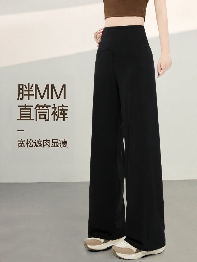 Qi Ta Women's High-Waisted Wide-Leg Yoga Pants with Pockets - Slimming Straight Leg Trousers for Running, Training & Fitness - Image 4