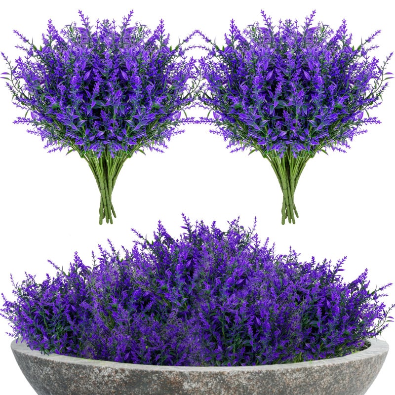 RAINFLOW Artificial Lavender Flowers - 7 Pcs Artificial Flowers for Outdoors Faux Lavender Plants Uv Resistant Plastic Purple Fake Flower for Outside Indoor Porch Patio Window Planter Bouquet Decor - Image 1