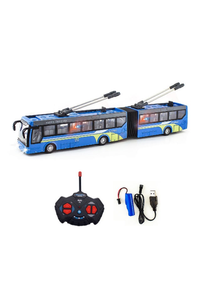 Generic Rechargeable Remote Control Bus Toy Car School Bus Tourist Sightseeing Model Children's Play Vehicle-Color:2068-4 Double Section Blue Four-way Remote Control Double-section Blue Bus-Proportion:Package Three: 1 Lithium Battery 1 Charging Line 1 Remote Control Battery  - Image 1
