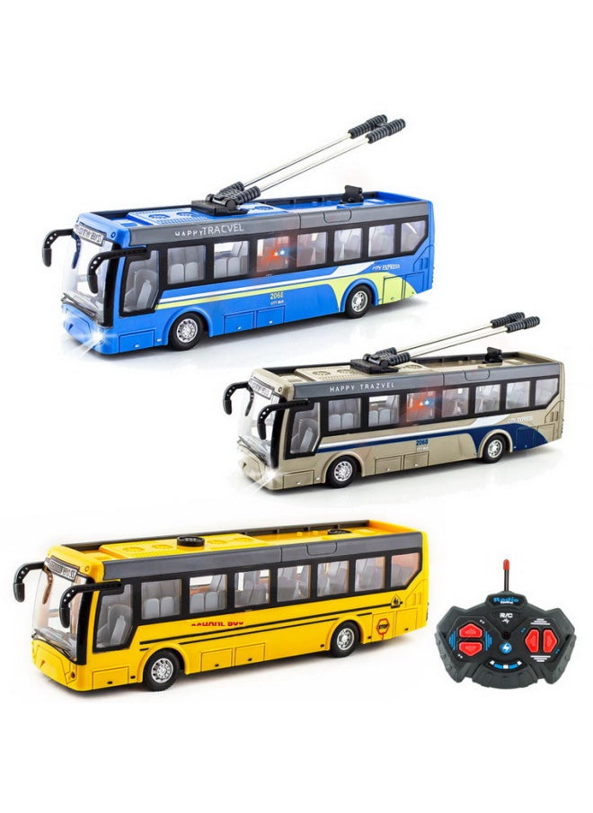 Generic Rechargeable Remote Control Bus Toy Car School Bus Tourist Sightseeing Model Children's Play Vehicle-Color:2068-4 Double Section Blue Four-way Remote Control Double-section Blue Bus-Proportion:Package Three: 1 Lithium Battery 1 Charging Line 1 Remote Control Battery  - Image 2