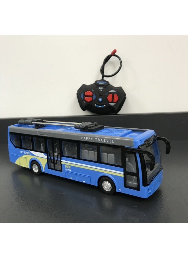 Generic Rechargeable Remote Control Bus Toy Car School Bus Tourist Sightseeing Model Children's Play Vehicle-Color:2068-4 Double Section Blue Four-way Remote Control Double-section Blue Bus-Proportion:Package Three: 1 Lithium Battery 1 Charging Line 1 Remote Control Battery  - Image 4