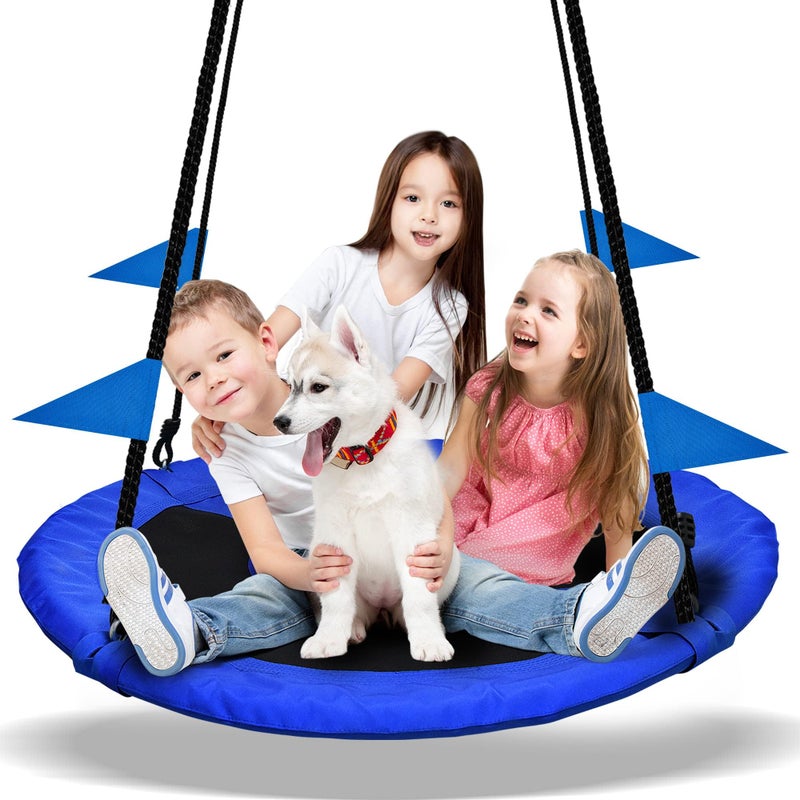 PACEARTH 40 Inch Saucer Tree Swing Flying 900lb Weight Capacity 2 Added Hanging Straps Adjustable Multi-Strand Ropes Colorful Safe and Durable Swing Seat for Children Adults - Blue - Image 1