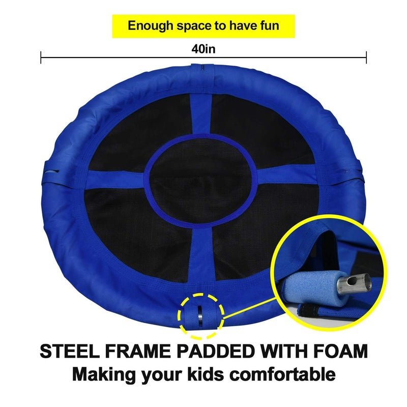 PACEARTH 40 Inch Saucer Tree Swing Flying 900lb Weight Capacity 2 Added Hanging Straps Adjustable Multi-Strand Ropes Colorful Safe and Durable Swing Seat for Children Adults - Blue - Image 5