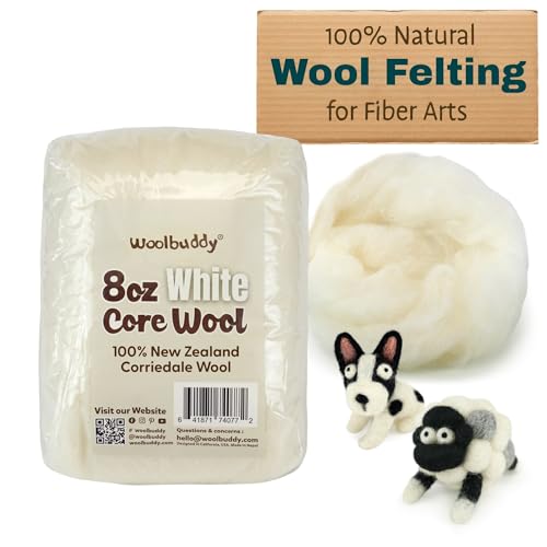 Woolbuddy Wool Felting Core Wool – Handmade Carded White for Needle & Wet Felting, Dryer Balls, Craft Pads & Chunky Yarn (8oz) - Image 1