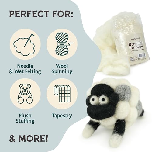 Woolbuddy Wool Felting Core Wool – Handmade Carded White for Needle & Wet Felting, Dryer Balls, Craft Pads & Chunky Yarn (8oz) - Image 4
