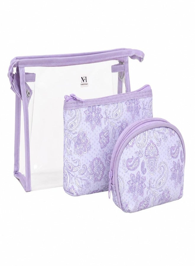 NFI essentials 3 Pcs. Cosmetic Pouch Makeup Pouch Vanity Bag Travel Organizer Toiletry Pouch for Women Zippered Pouch Set, Large, Medium, Small Makeup Bag - Image 1