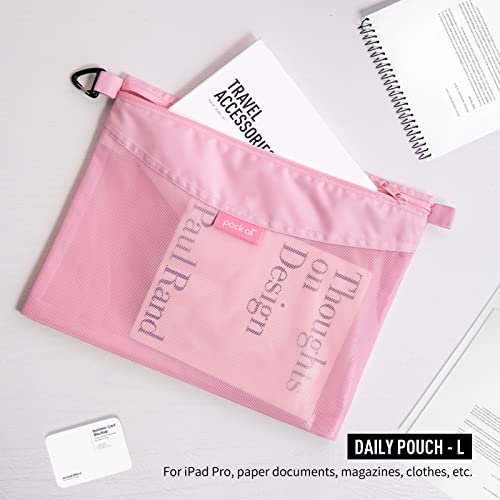 pack all Water-resistant Material Zipper Pouch, Mesh Zipper Bags for Storage, Travel, Office (Pink, Large) - Image 2