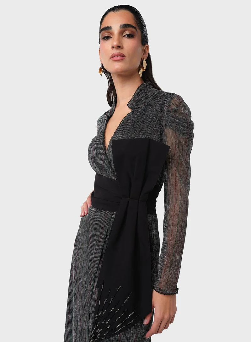 Threadz by Ajooni Metallic Wrap Midi Dress
