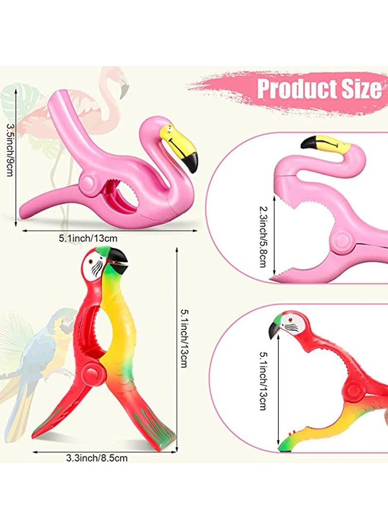 4 Pieces Flamingo Beach Towel Clip Parrot Towel Holder Clothes Pegs Beach Towel Clip Towel Pin in Bright Color Jumbo Size for Clothes Quilt Blanket Home Patio Pool Chair - Image 2