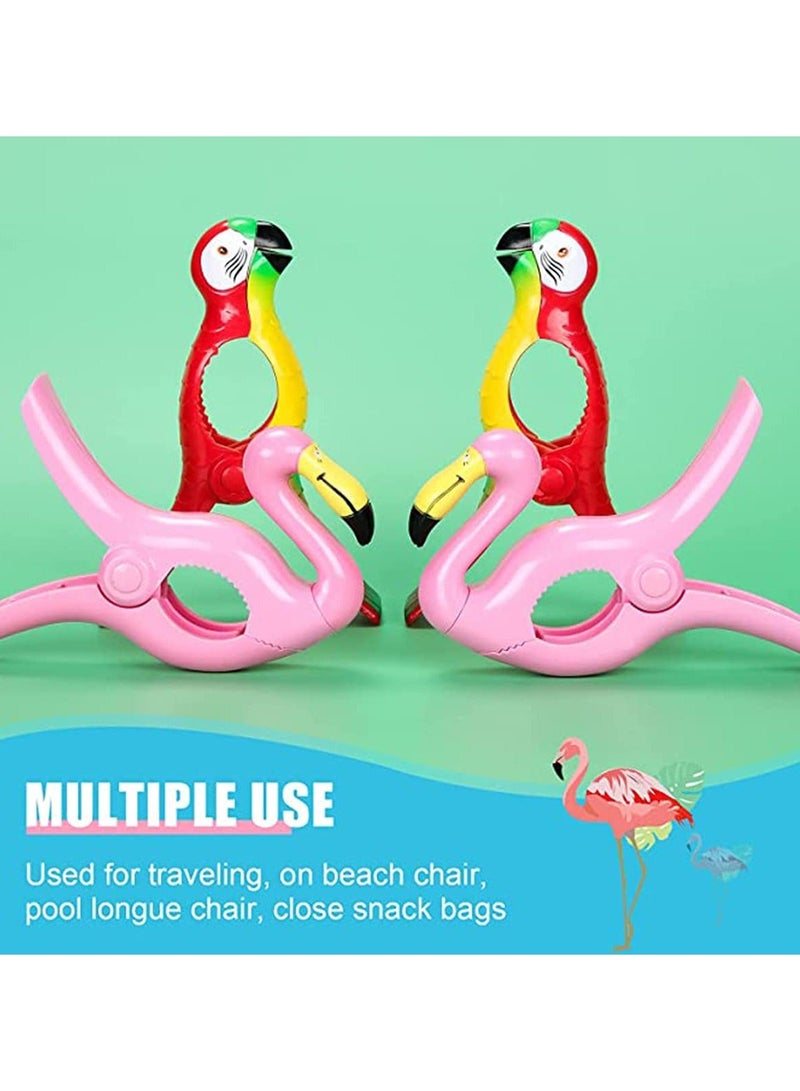 4 Pieces Flamingo Beach Towel Clip Parrot Towel Holder Clothes Pegs Beach Towel Clip Towel Pin in Bright Color Jumbo Size for Clothes Quilt Blanket Home Patio Pool Chair - Image 4