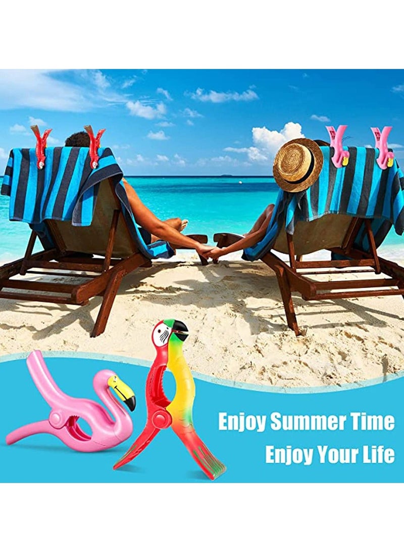 4 Pieces Flamingo Beach Towel Clip Parrot Towel Holder Clothes Pegs Beach Towel Clip Towel Pin in Bright Color Jumbo Size for Clothes Quilt Blanket Home Patio Pool Chair - Image 3