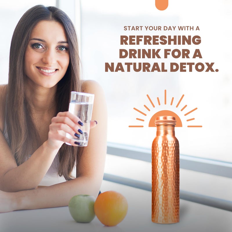VedVision Copper Water Bottle - 32 Oz Pure Copper Water Bottle for Drinking Hammered Finish Design - Leak-Proof, Travel-Friendly, Wide Mouth - Image 3