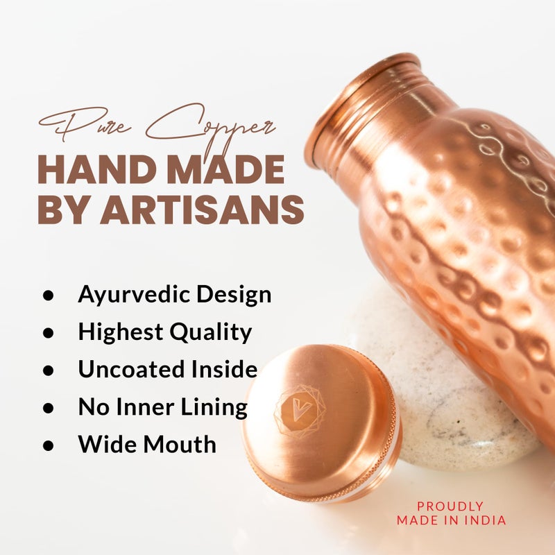 VedVision Copper Water Bottle - 32 Oz Pure Copper Water Bottle for Drinking Hammered Finish Design - Leak-Proof, Travel-Friendly, Wide Mouth - Image 4