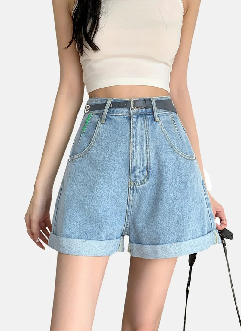 YUNIQEE Blue Solid Denim Shorts