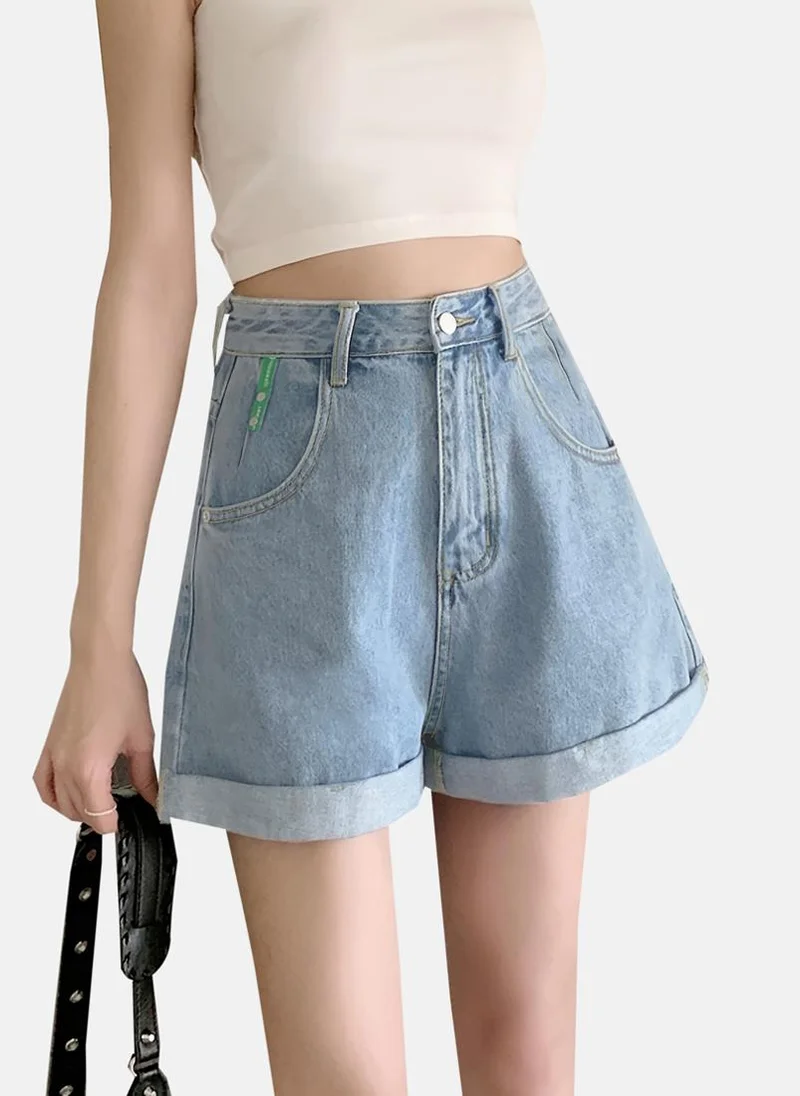 YUNIQEE Blue Solid Denim Shorts