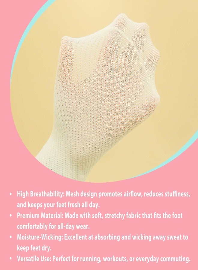 SERISIMPLE Women's Bamboo Viscose Above Ankle Thin Socks Quarter Mesh Design Breathable, Soft, Anti-Odor, Summer Casual 5 Pairs (US, Alpha, Large, Regular, Regular, Off-white) - Image 3