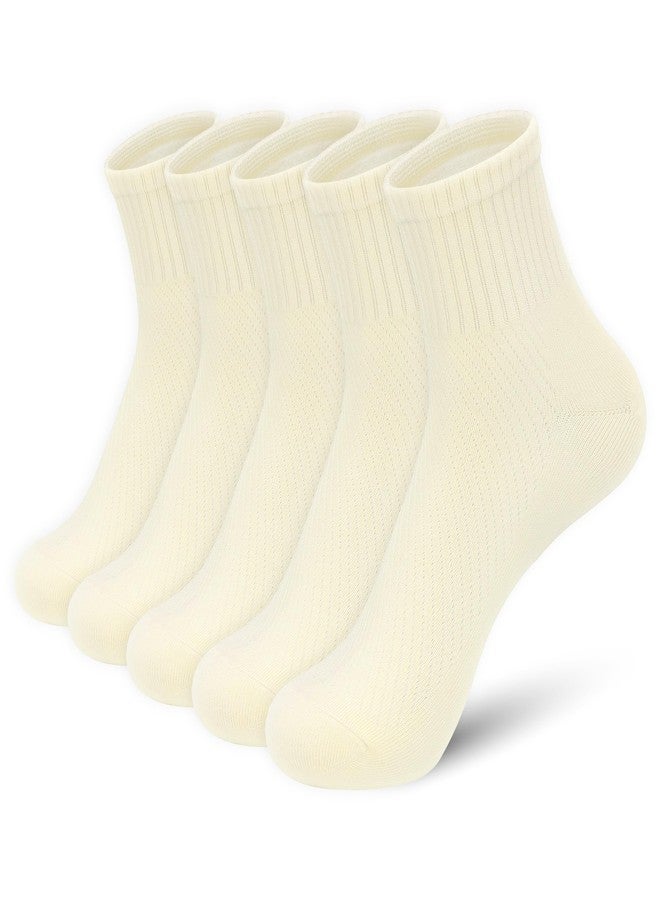 SERISIMPLE Women's Bamboo Viscose Above Ankle Thin Socks Quarter Mesh Design Breathable, Soft, Anti-Odor, Summer Casual 5 Pairs (US, Alpha, Large, Regular, Regular, Off-white) - Image 1