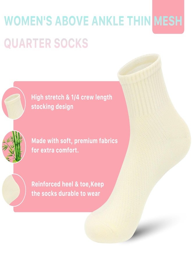SERISIMPLE Women's Bamboo Viscose Above Ankle Thin Socks Quarter Mesh Design Breathable, Soft, Anti-Odor, Summer Casual 5 Pairs (US, Alpha, Large, Regular, Regular, Off-white) - Image 2