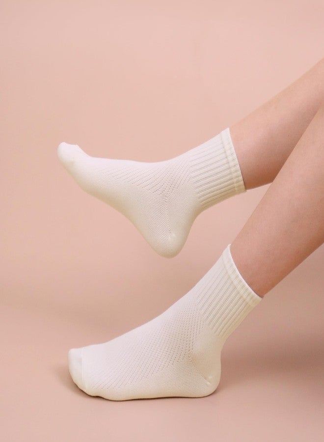 SERISIMPLE Women's Bamboo Viscose Above Ankle Thin Socks Quarter Mesh Design Breathable, Soft, Anti-Odor, Summer Casual 5 Pairs (US, Alpha, Large, Regular, Regular, Off-white) - Image 5