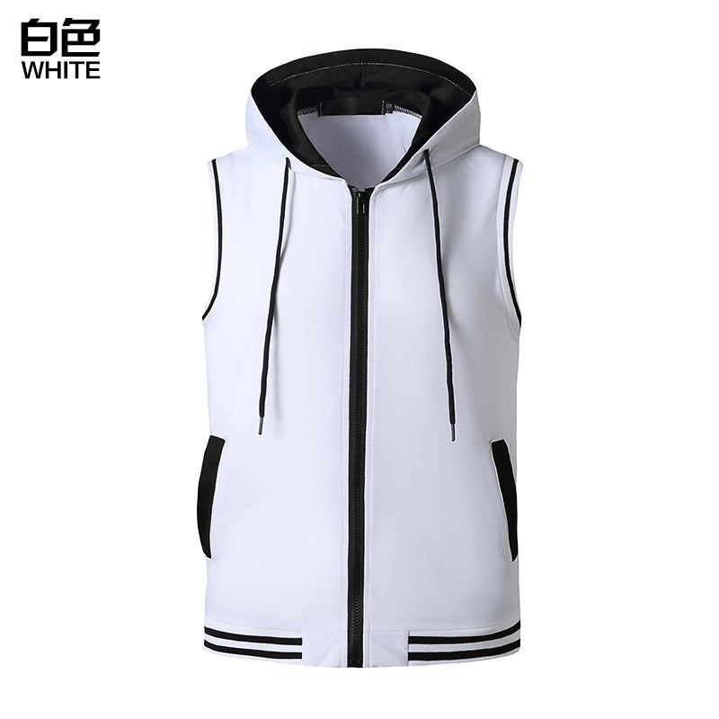 Generic 2021 summer Foreign Trade New Mens Fitness hooded vest Youth Mens sleeveless T-shirt fitness hoodie White 