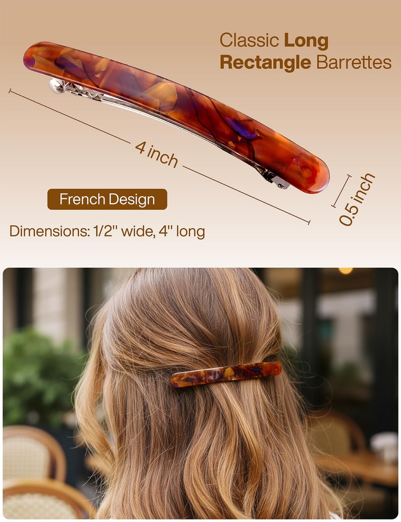 HYFEEL 4 Inch Large Hair Barrettes for Women - Strong Hold French Clips for Thick/Thin Hair, Tortoiseshell Acetate Accessories for Ponytail, Half-Up Hairstyles - 3 Pack (Brown, Green, Grey Black) - Image 2