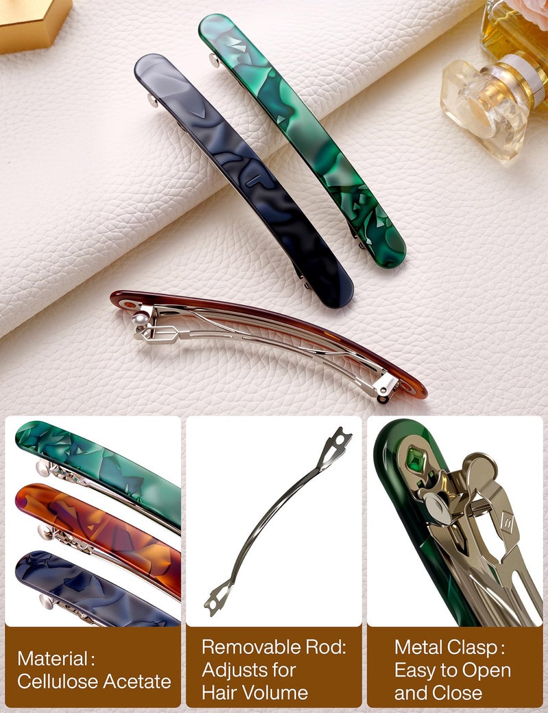HYFEEL 4 Inch Large Hair Barrettes for Women - Strong Hold French Clips for Thick/Thin Hair, Tortoiseshell Acetate Accessories for Ponytail, Half-Up Hairstyles - 3 Pack (Brown, Green, Grey Black) - Image 3