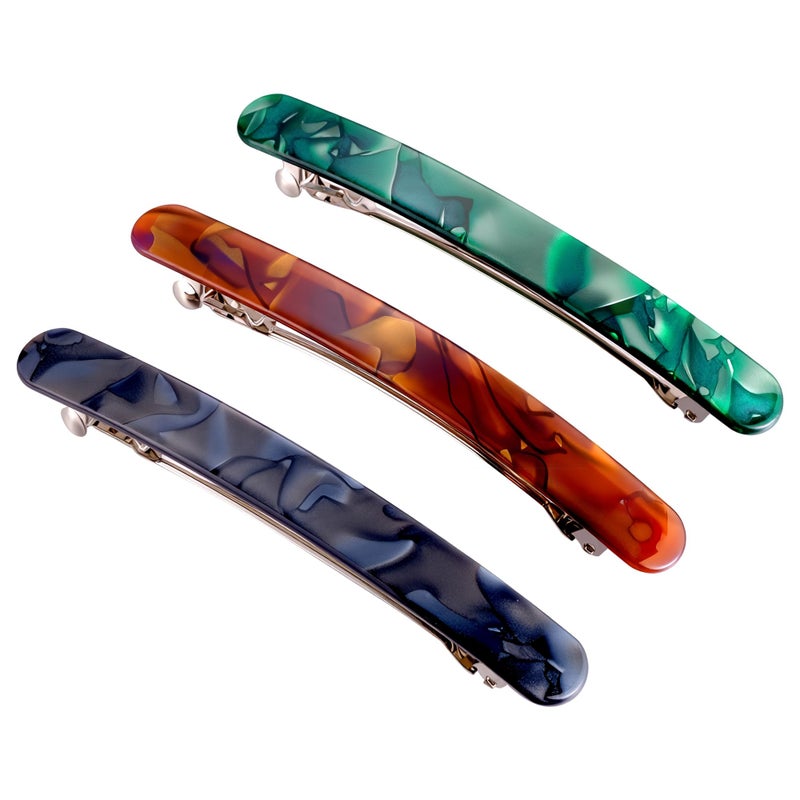 HYFEEL 4 Inch Large Hair Barrettes for Women - Strong Hold French Clips for Thick/Thin Hair, Tortoiseshell Acetate Accessories for Ponytail, Half-Up Hairstyles - 3 Pack (Brown, Green, Grey Black) - Image 1