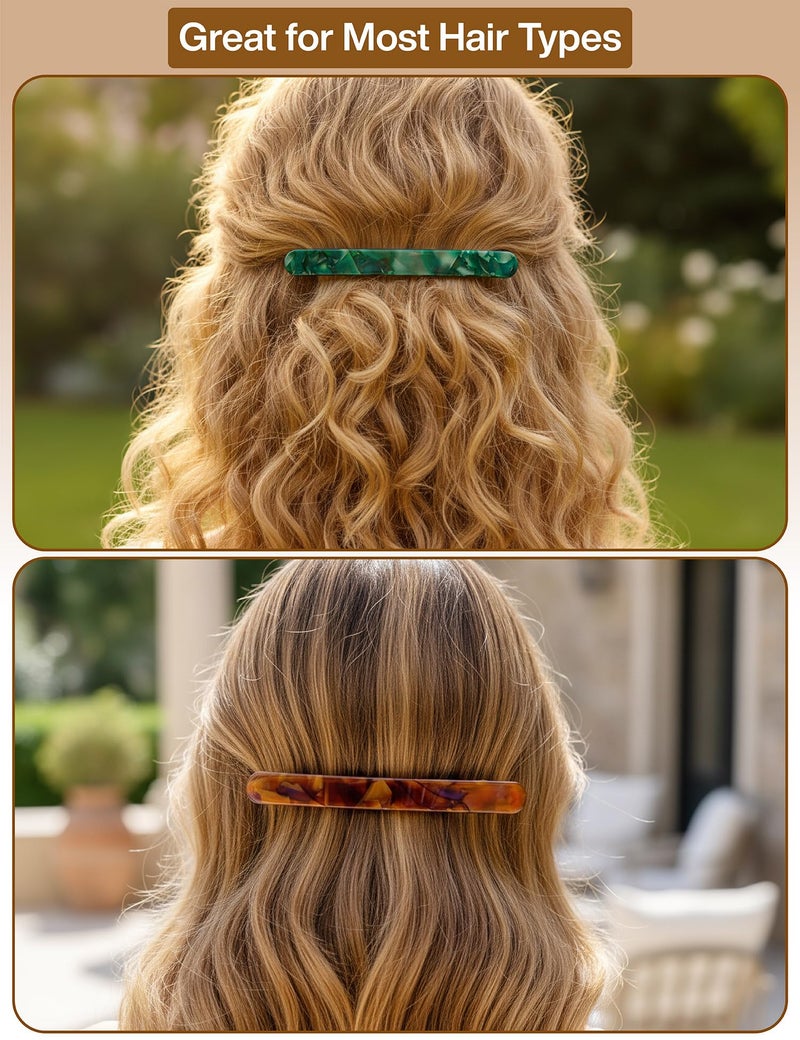 HYFEEL 4 Inch Large Hair Barrettes for Women - Strong Hold French Clips for Thick/Thin Hair, Tortoiseshell Acetate Accessories for Ponytail, Half-Up Hairstyles - 3 Pack (Brown, Green, Grey Black) - Image 4