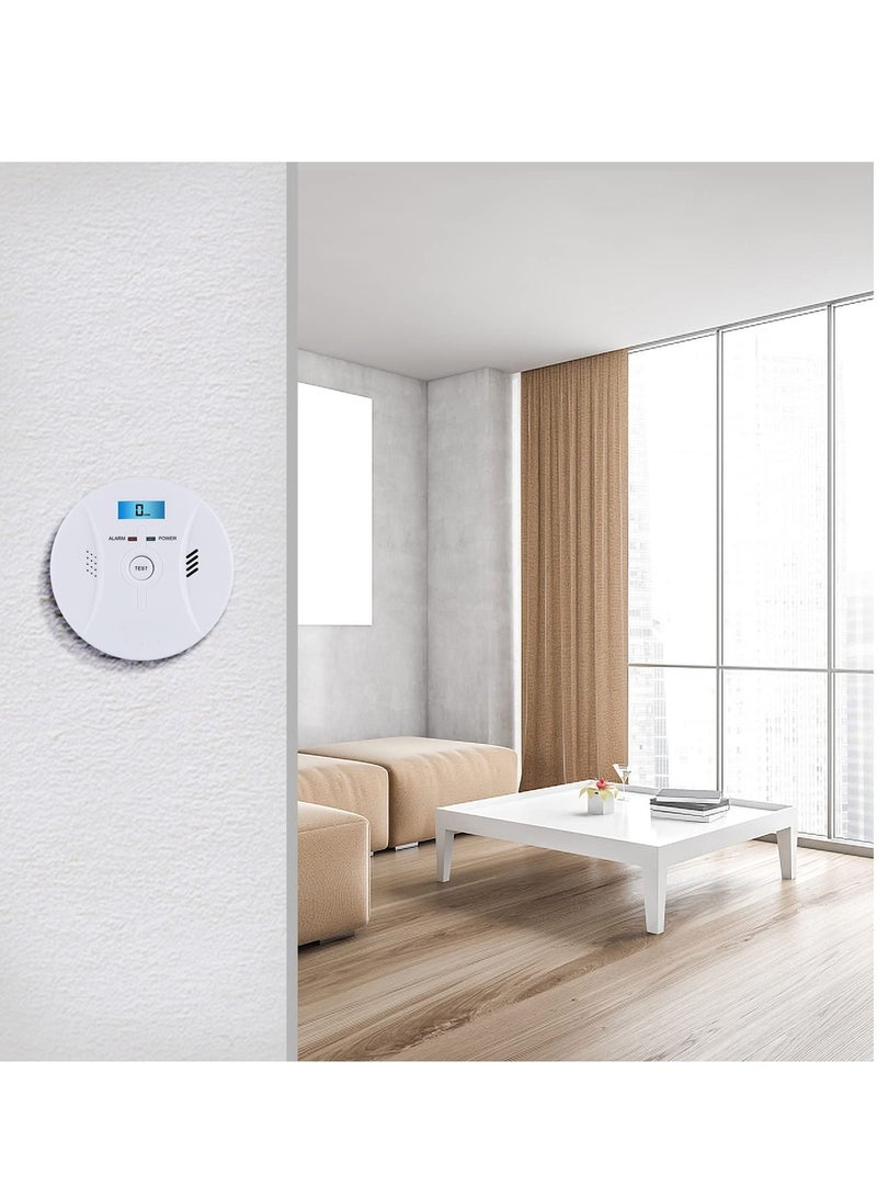 Combination Smok and Carbon Monoxide Detector Alarm Digital Display for Travel Home Bedroom Kitchen 9V Battery Operated White - Image 3