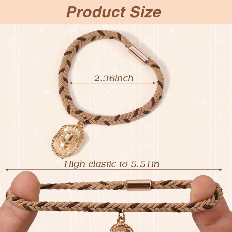 SYGY 6 PCS Hair Ties Bracelets for Women, Boho Hair Ties for Thick & Thin Hair, Elastic Hair Bands That Double as Stylish Jewelry, Dual-Use Stretch Bracelets, Hand-braided Ponytail Holders, Cow Boy Pendant - Image 3
