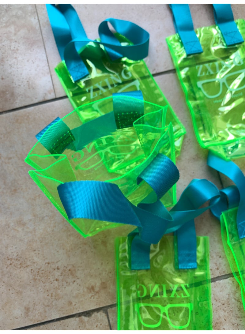 ZXING BAG-01 10-Pack Green Translucent PVC Gift Bags with Handles, Small Reusable Plastic Party Favor Bags (Approx. 5.12 x 2.36 x 7.48 inches / 13 x 6 x 19 cm), Bulk Wedding Birthday Bachelorette Boutique Gift Pouches - Image 1