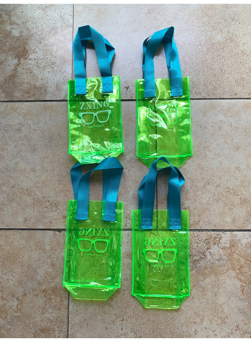 ZXING BAG-01 10-Pack Green Translucent PVC Gift Bags with Handles, Small Reusable Plastic Party Favor Bags (Approx. 5.12 x 2.36 x 7.48 inches / 13 x 6 x 19 cm), Bulk Wedding Birthday Bachelorette Boutique Gift Pouches - Image 2