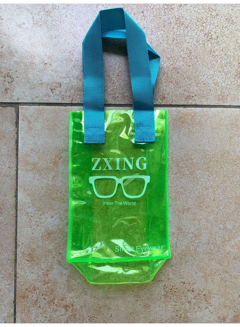 ZXING BAG-01 10-Pack Green Translucent PVC Gift Bags with Handles, Small Reusable Plastic Party Favor Bags (Approx. 5.12 x 2.36 x 7.48 inches / 13 x 6 x 19 cm), Bulk Wedding Birthday Bachelorette Boutique Gift Pouches - Image 3