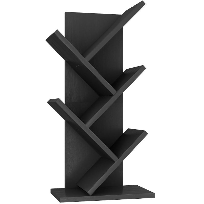 YMYNY 4 Tier Tree Bookshelf Small Bookcase Modern Wood Book Storage Rack Freestanding Book Shelf for BooksMoviesCDs Narrow Display Rack for Living Room Home Office Black HBC014B