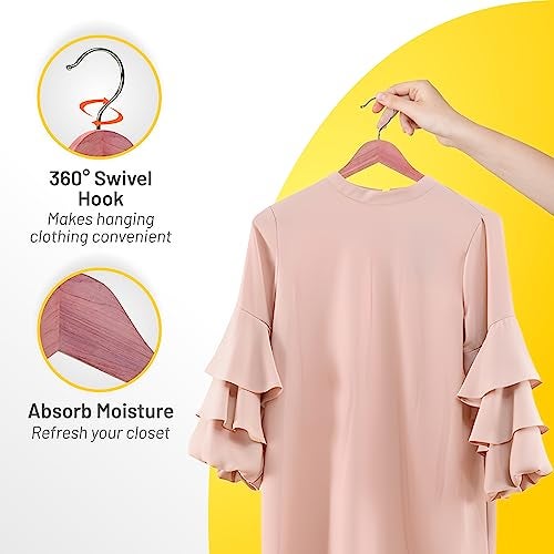 HARDW Cedar Hangers for Closet - 5 Pack Extra Wide Wooden Hangers for Suits, Coat, Dress, Jacket, Clothes Storage - Non Slip Foam Padded Pant Bar with 360° Swivel Hook, Aromatic American Cedar Wood - Image 5