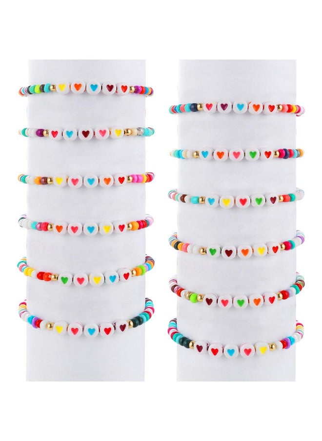 Prasacco 12 Pcs Friendship Bracelets Colorful Beads Bracelets Love Heart Bracelets Letter Beads Bracelets Motivational Bracelets For Woman Adults  - Image 1