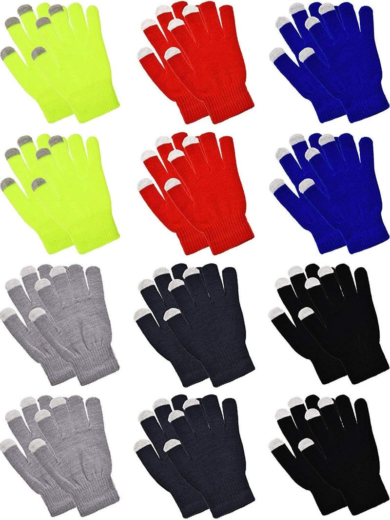 Pangda 12 Pairs Winter Touch Screen Gloves for Men Women Stretch Knitted Texting Gloves Warm Windproof Solid Color Mittens - Image 1
