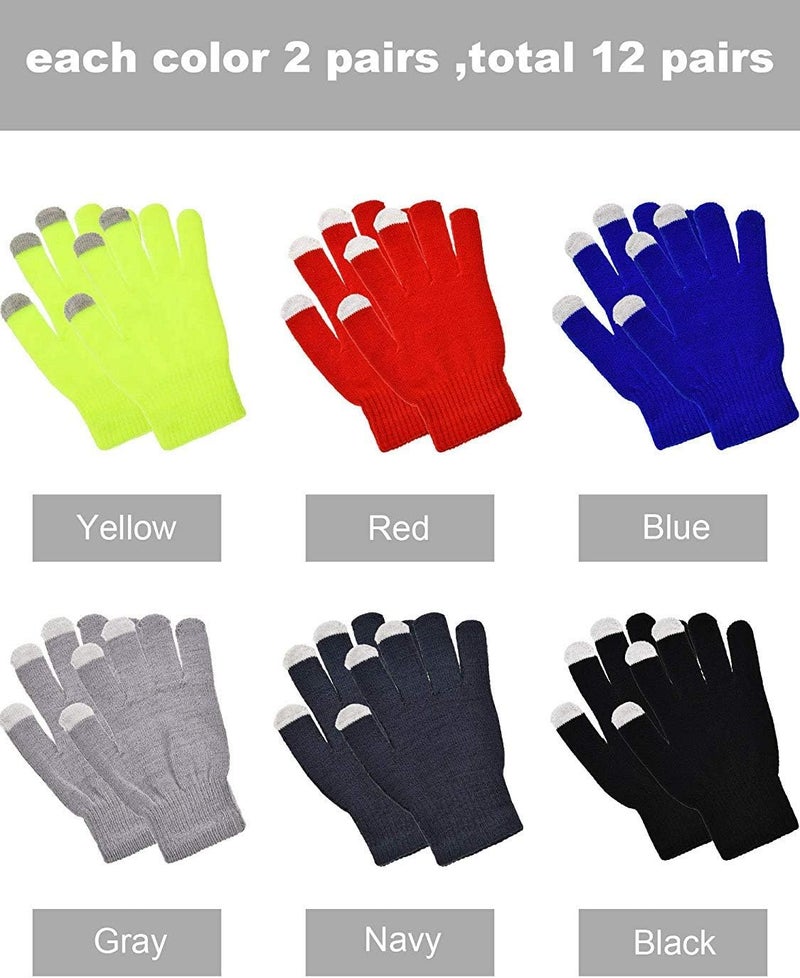 Pangda 12 Pairs Winter Touch Screen Gloves for Men Women Stretch Knitted Texting Gloves Warm Windproof Solid Color Mittens - Image 2
