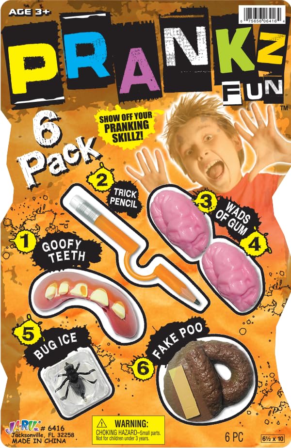 Ja-Ru JARU Pranks Kit for Kids Gags Toys 1 Set 6 Different Cool Stuff Scary Prop Set Prankz Gaging Fun Pranking April Fools Bag Gifts Party Favor Stocker 64161p - Image 1