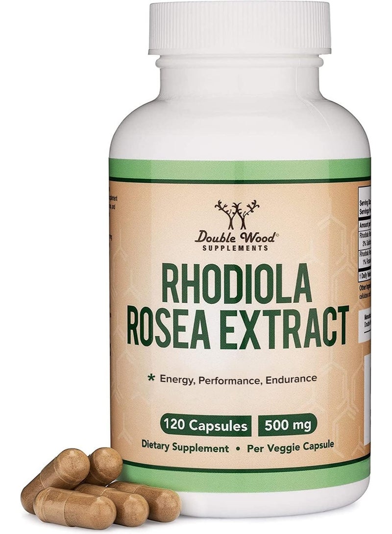 Rhodiola Rosea Supplement 500mg, 120 Vegan Capsules (Third Party Test, Gluten Free, 3% Salidrosides, 1% Rosavins Extract) for Performance, Calming, Motivation by Double Wood