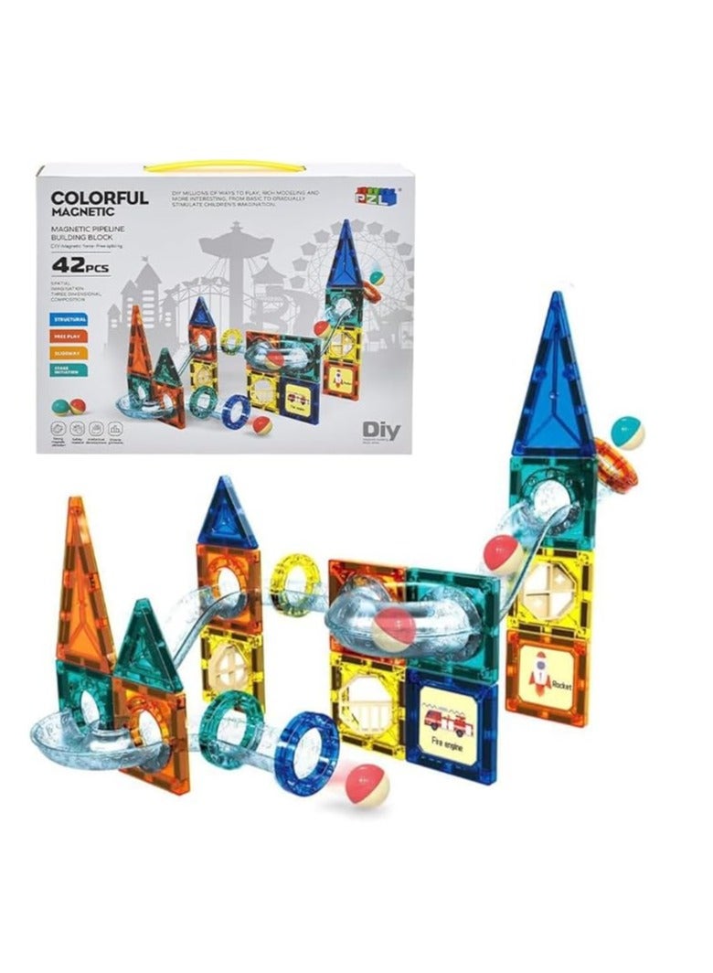 Diy Colorful Magnetic Plastic Building Blocks Set Help Develop Children'S Imagination, 42 Piece Set - Multi Color - Image 1