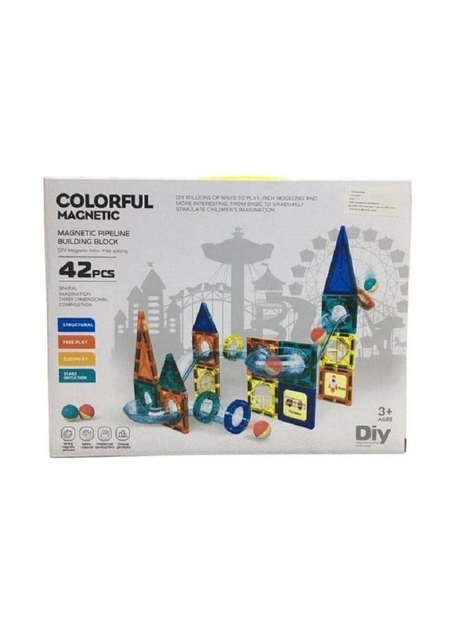 Diy Colorful Magnetic Plastic Building Blocks Set Help Develop Children'S Imagination, 42 Piece Set - Multi Color - Image 2