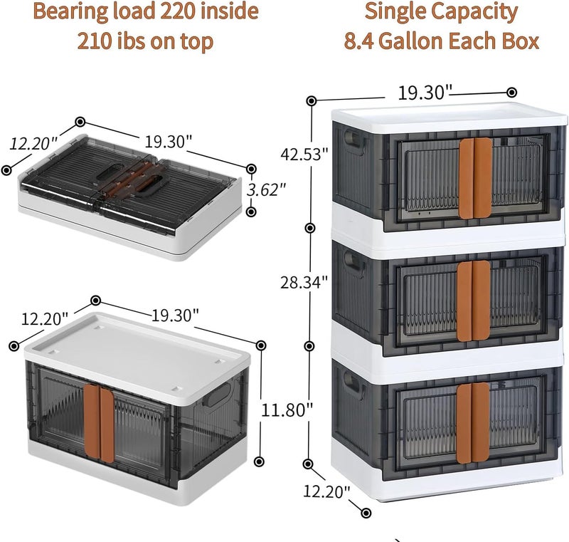 RENVA Storage Bins with Lids Collapsible Storage Bins Clear Black Wardrobe Closet Organizer FoldableMoveable Plastic Storage - Image 3