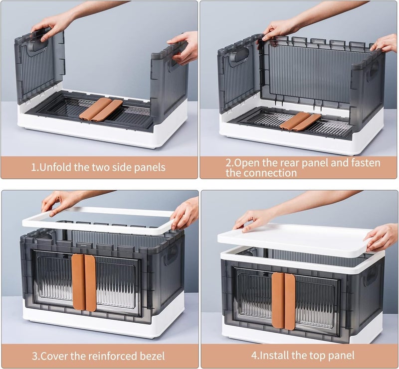 RENVA Storage Bins with Lids Collapsible Storage Bins Clear Black Wardrobe Closet Organizer FoldableMoveable Plastic Storage - Image 2