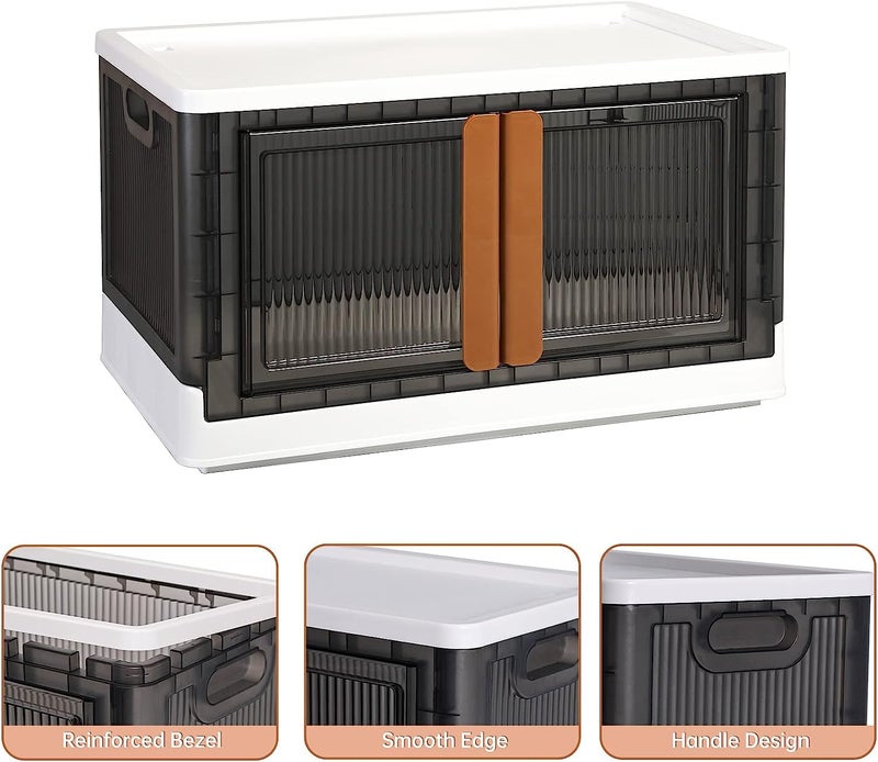 RENVA Storage Bins with Lids Collapsible Storage Bins Clear Black Wardrobe Closet Organizer FoldableMoveable Plastic Storage - Image 5