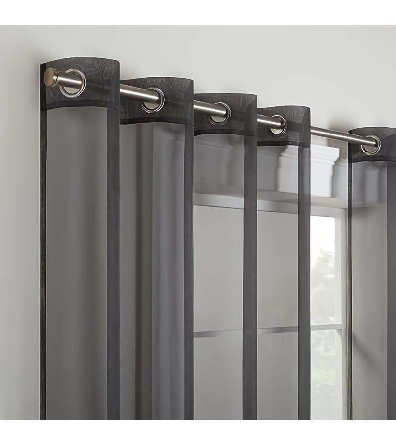 1 Panel Sheer Voile Filter Grommet Curtains Black 54x95 Inch For Bedroom Living Room - Image 2