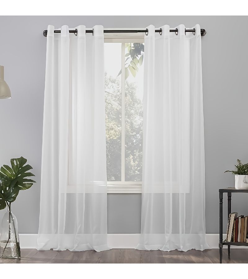 1 Panel Sheer Voile Filter Grommet Curtains Black 54x95 Inch For Bedroom Living Room - Image 1