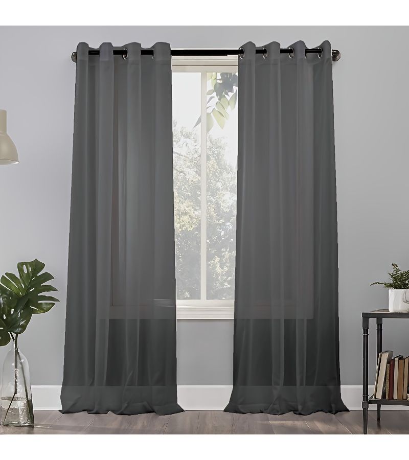 1 Panel Sheer Voile Filter Grommet Curtains Black 54x95 Inch For Bedroom Living Room - Image 5